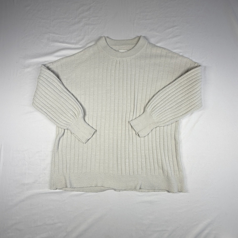 Aerie Ribbed Crew Sweater Beige Textured Knit Pullover Women's Small